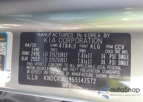 2025 Kia Niro Ev Wind from USA, damaged, VIN KNDCR3L19S5142572